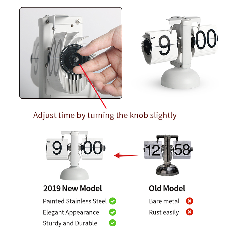 All White Single Bell Small Balance Automatic Page Turning Clock